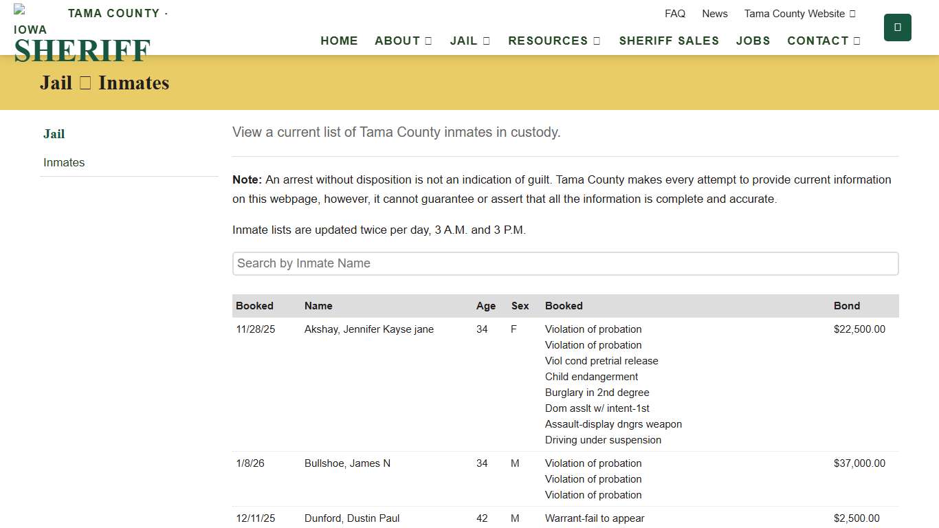 Inmates - Tama County Sheriff's Office, Iowa