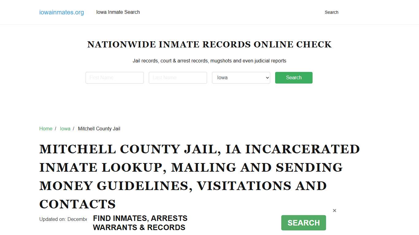 Mitchell County Jail, IA: Find an Inmate, Visitation & Contact Info